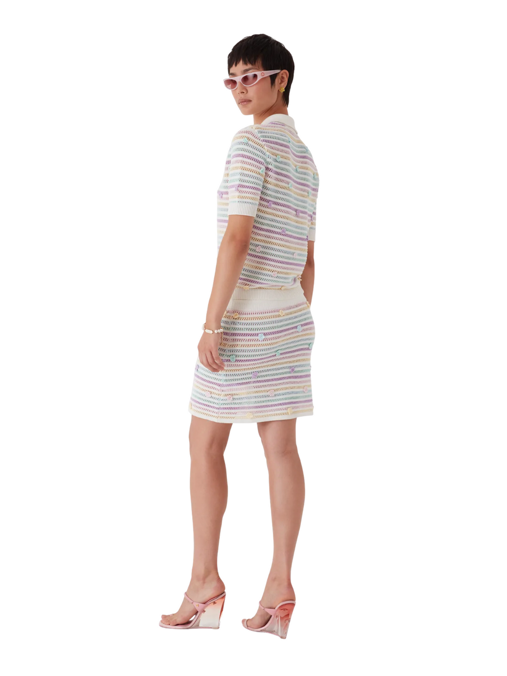 CASABLANCA WOMEN Flower Stripe Cotton Crochet Skirt White/Multicolour