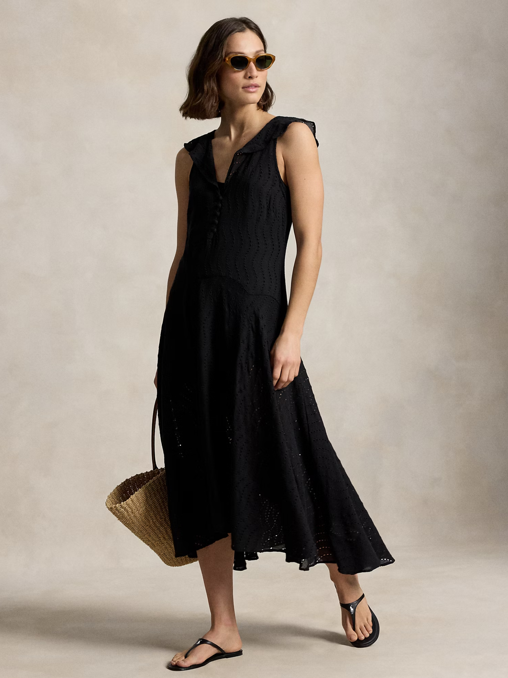 RALPH LAUREN WOMEN Eyelet Gauze Dress Polo Black