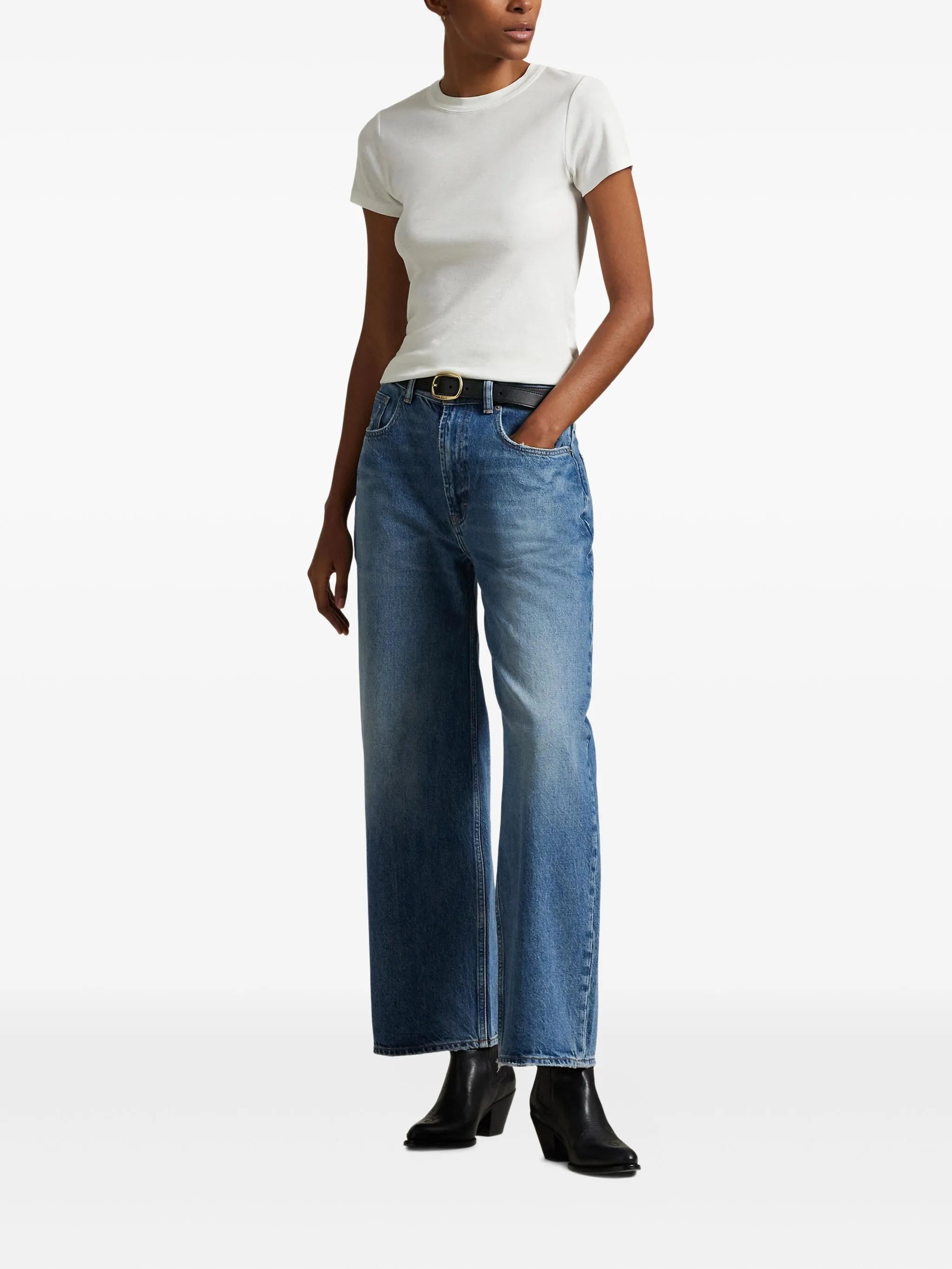 RALPH LAUREN WOMEN High-Waisted Logo Patch Jeans Blue