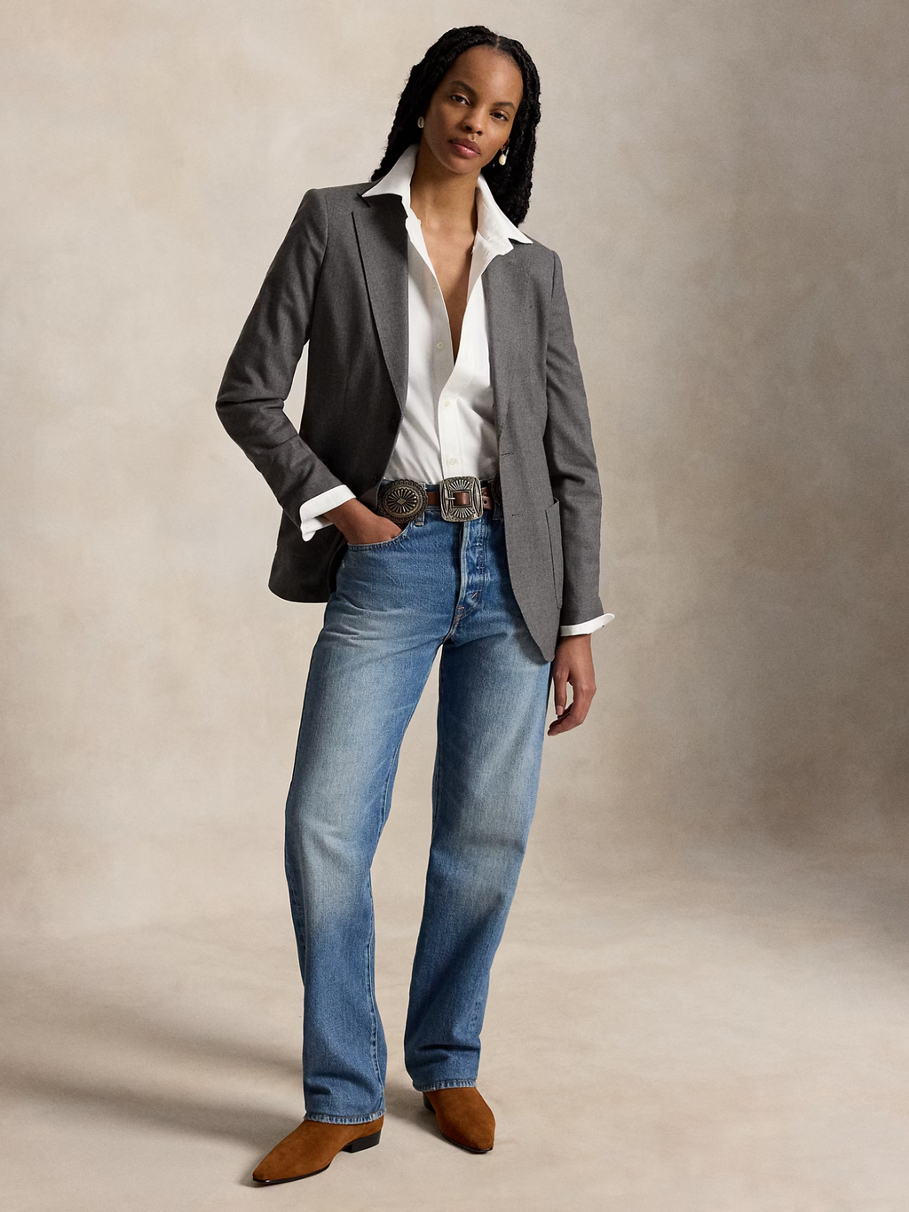 RALPH LAUREN WOMEN The Iconic Stretch Slim Fit Oxford Shirt White