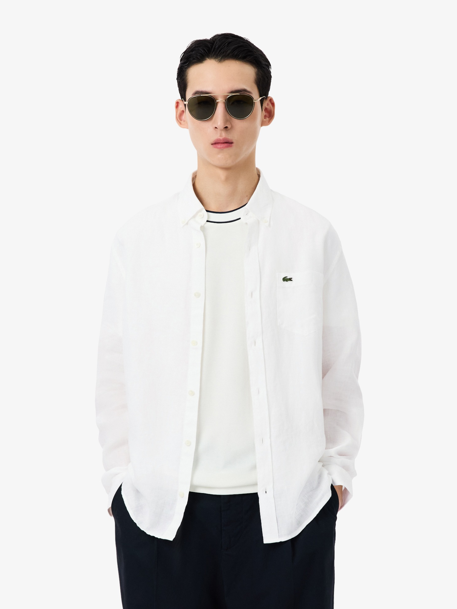LACOSTE Regular Fit Linen Shirt White