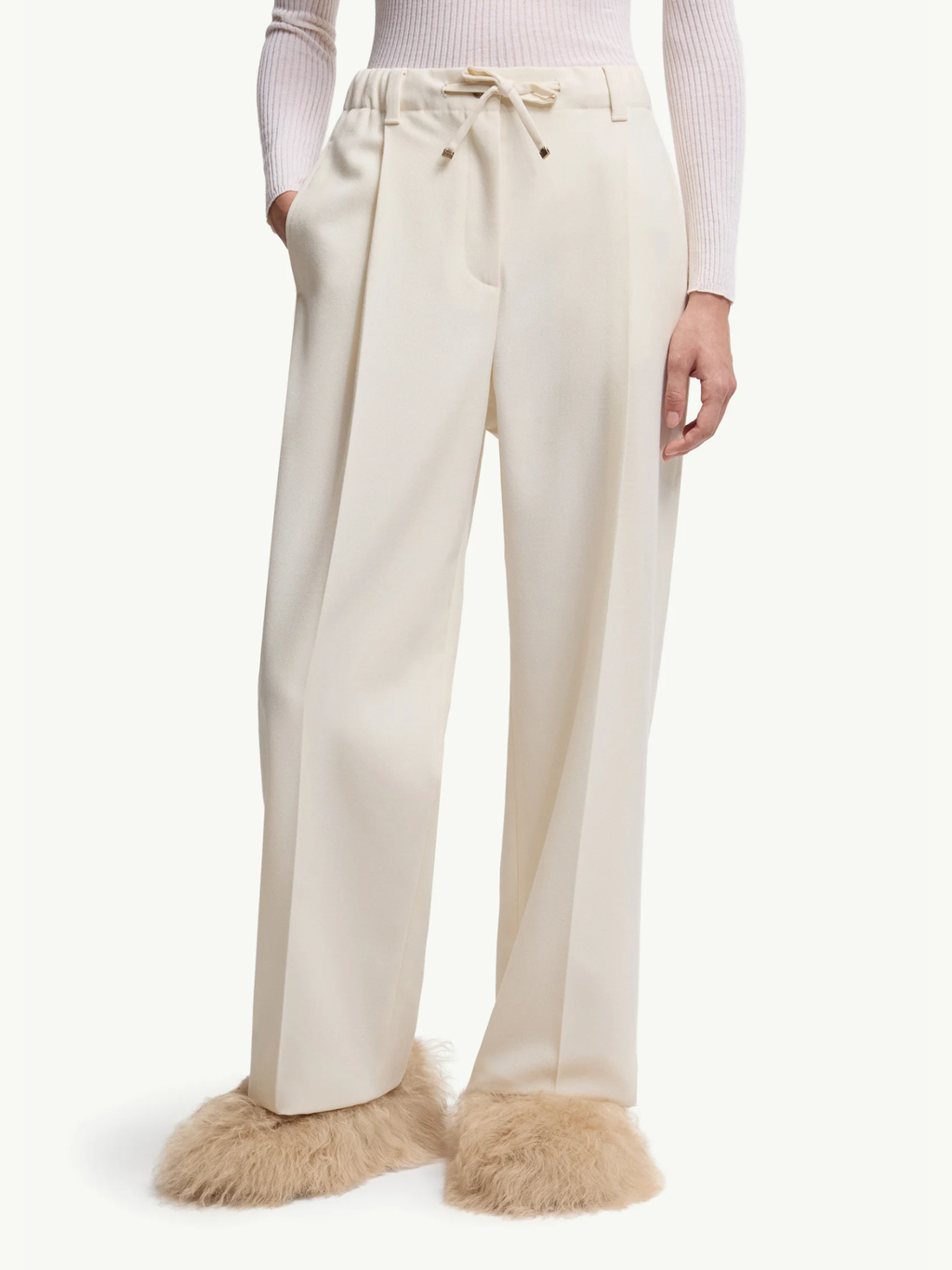 MONCLER WOMEN Wool Gabardine Tailored Pants White
