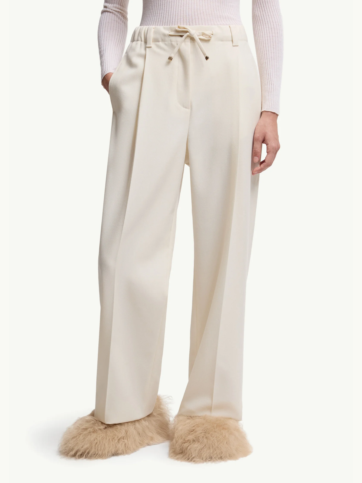 MONCLER WOMEN Wool Gabardine Tailored Pants White