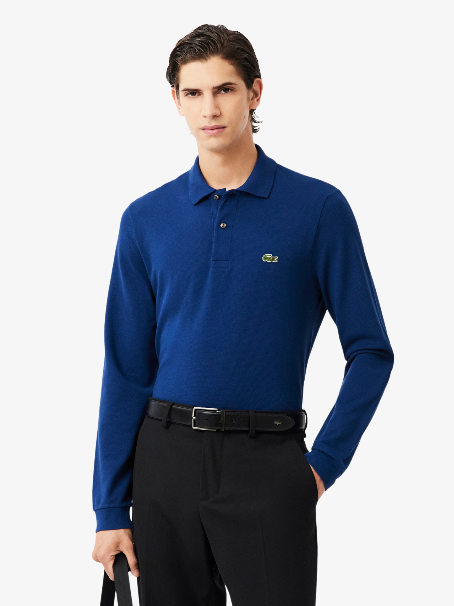 LACOSTE Classic Fit Long Sleeved L.12.12 Polo Shirt Navy Blue