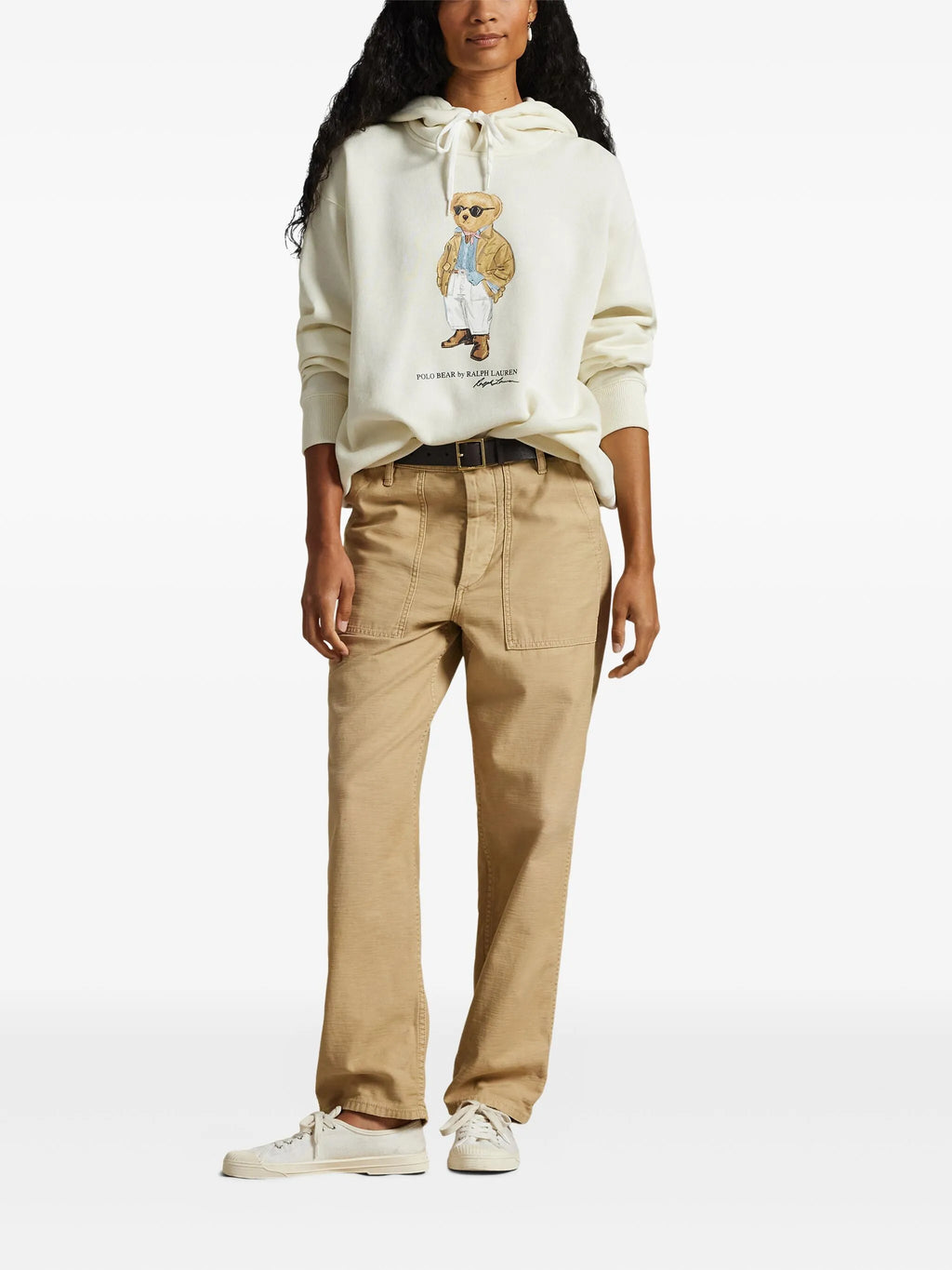RALPH LAUREN WOMEN Polo Bear Fleece Hoodie Parchment Cream