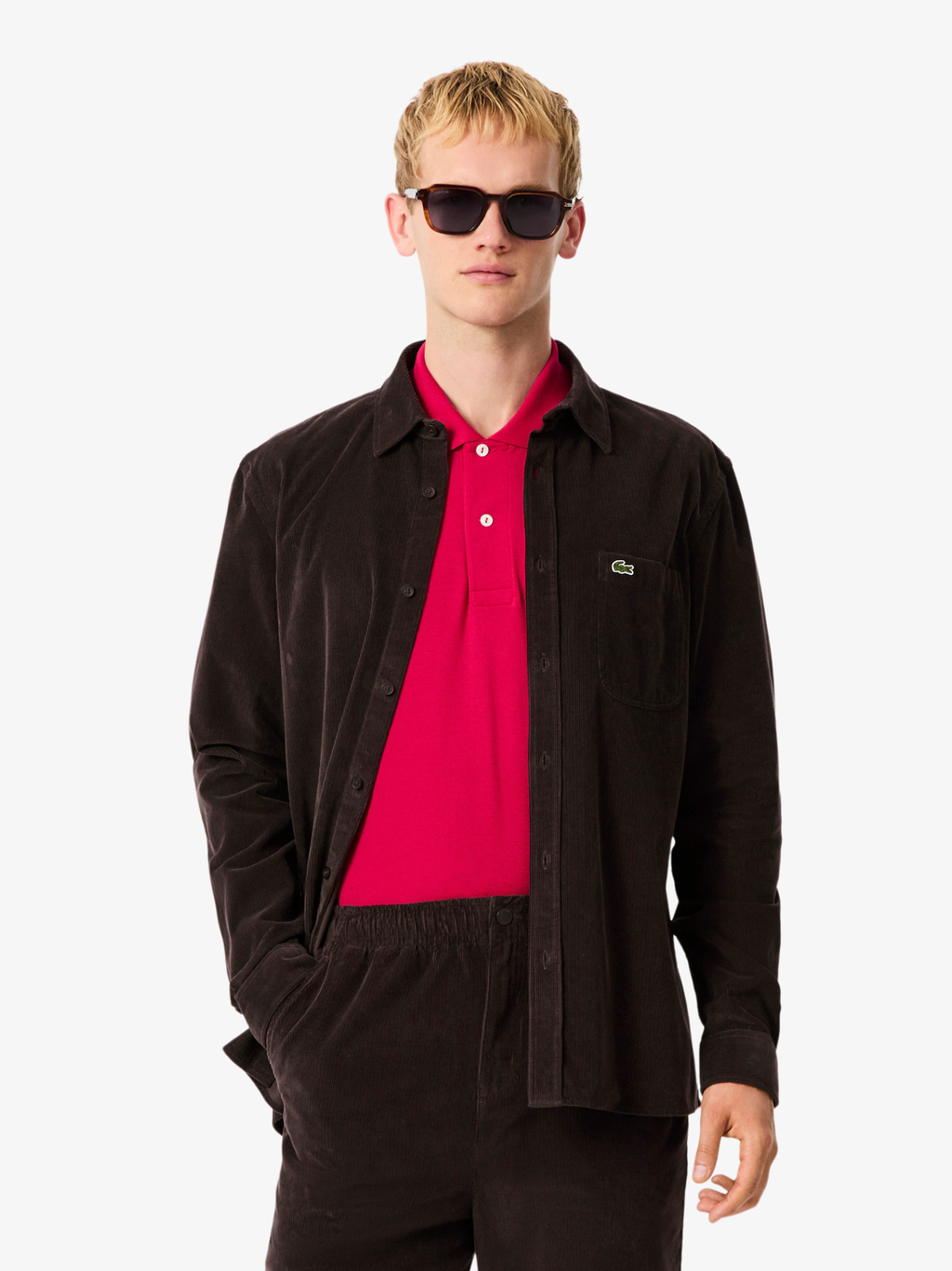 LACOSTE Regular Fit Velour Shirt Brown
