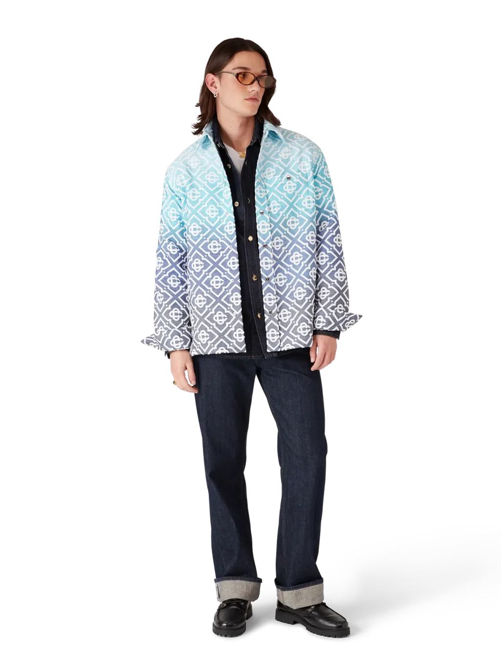 CASABLANCA Monogram Gradient Jacquard Shacket Blue