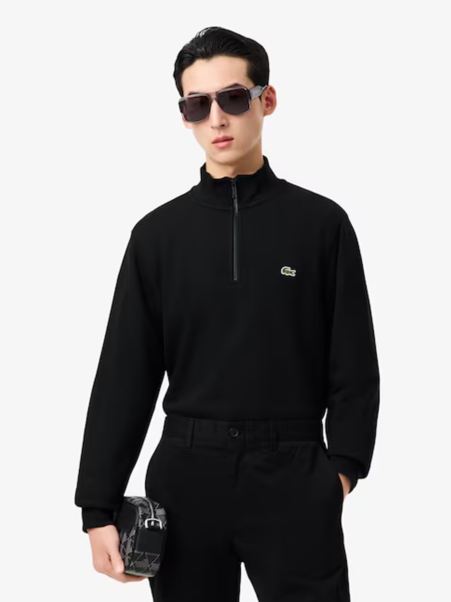 LACOSTE High Neck Zipped Fleece Sweatshirt Black