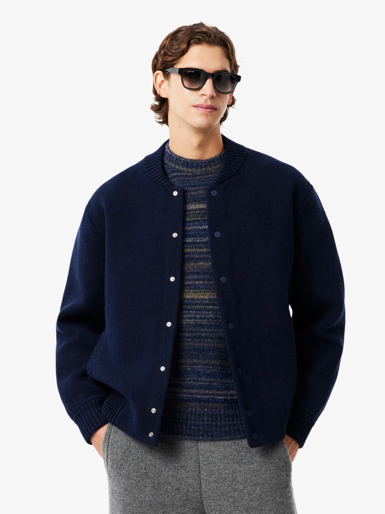 LACOSTE Merino Wool Jersey Bomber Jacket Midnight Blue