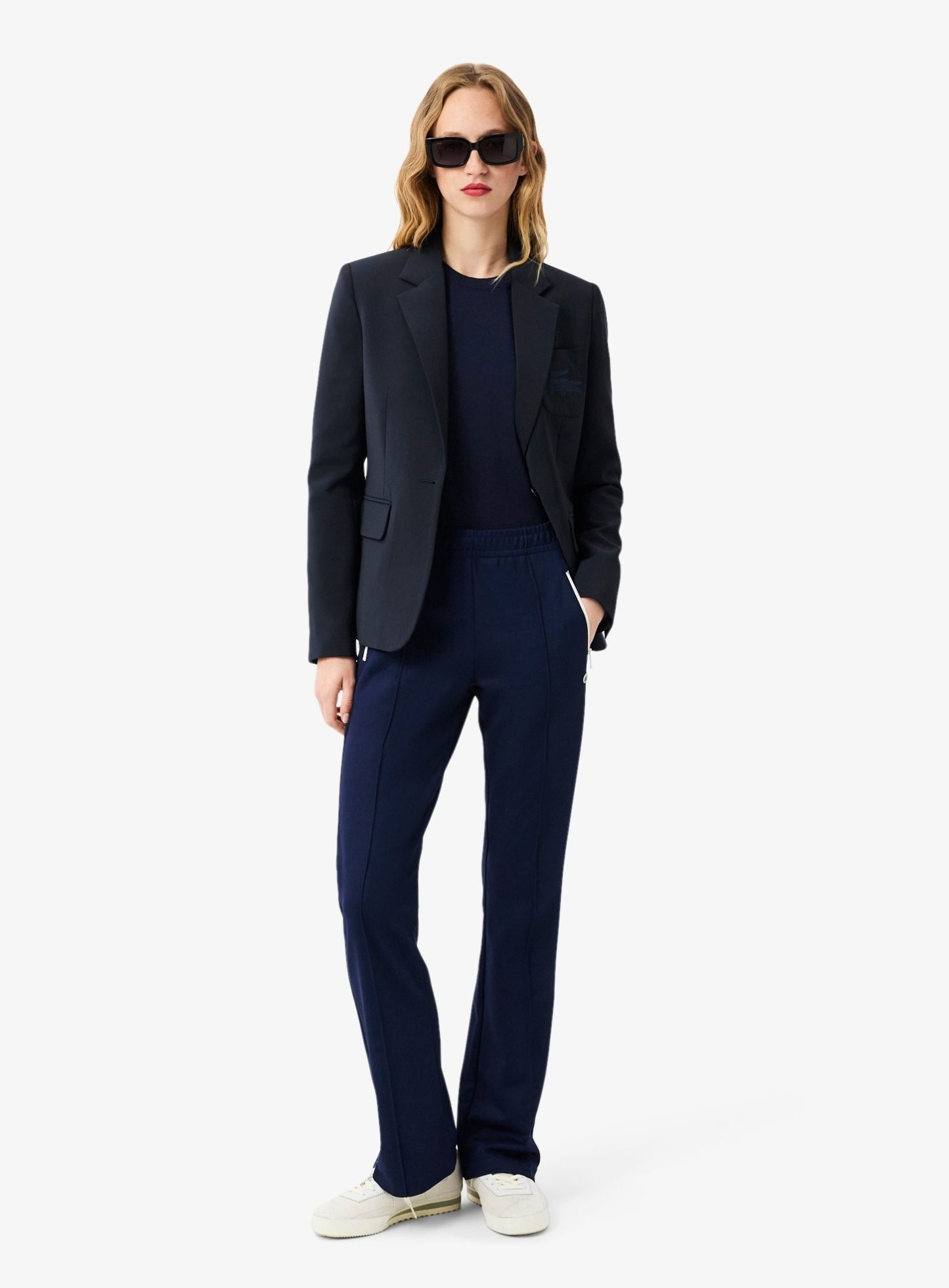 LACOSTE WOMEN 3D Knit Crew Neck Sweater Midnight Blue