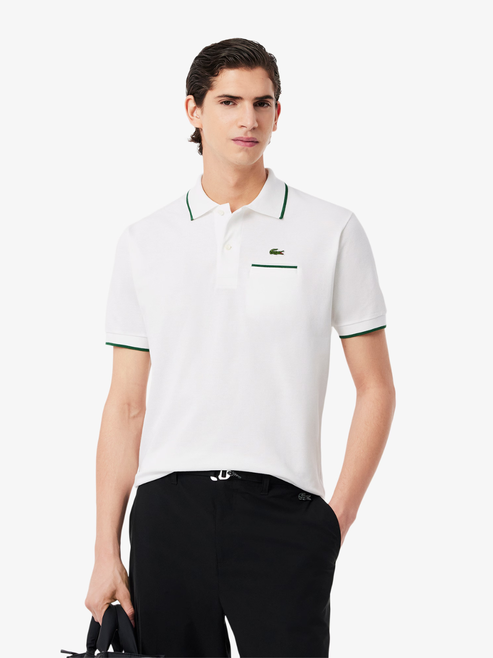 LACOSTE Classic Fit Pocket Accent L.12.12 Polo Shirt White/Green