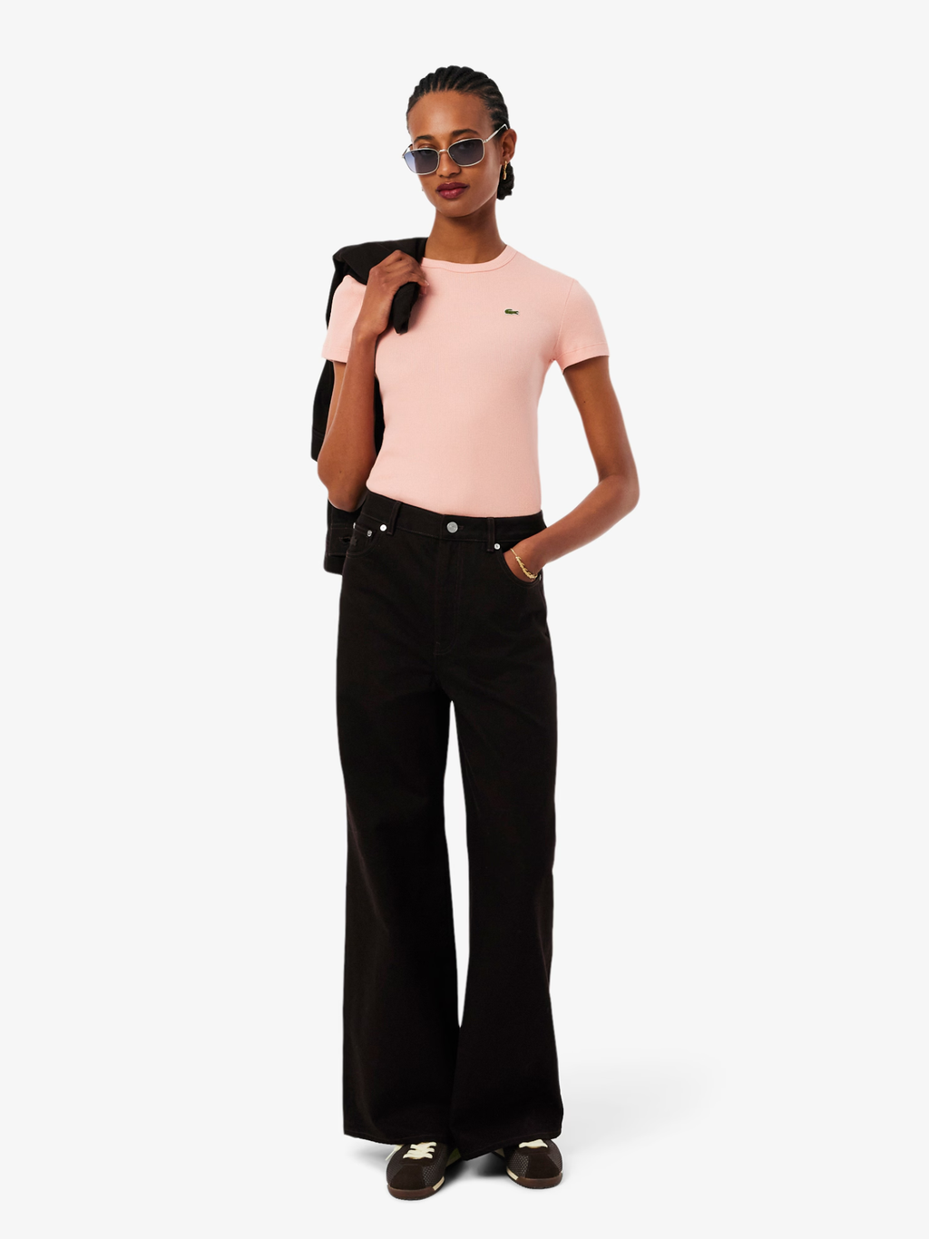 LACOSTE WOMEN Slim Fit Ribbed Cotton T-shirt Coral Pink
