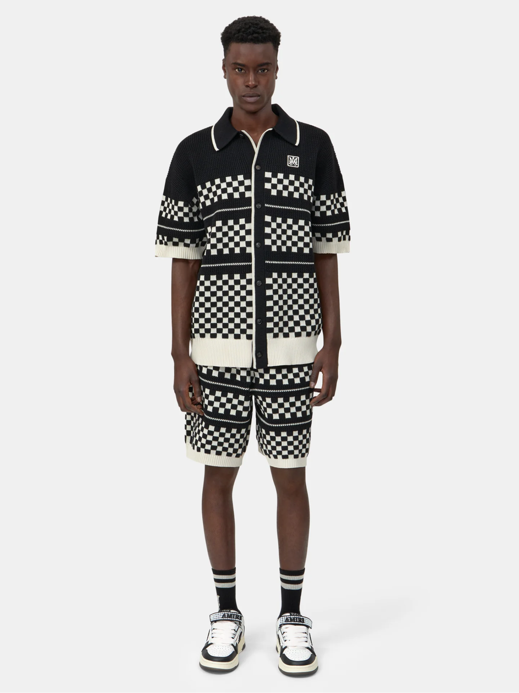 AMIRI Checkered Mesh Logo-patch Shirt Black