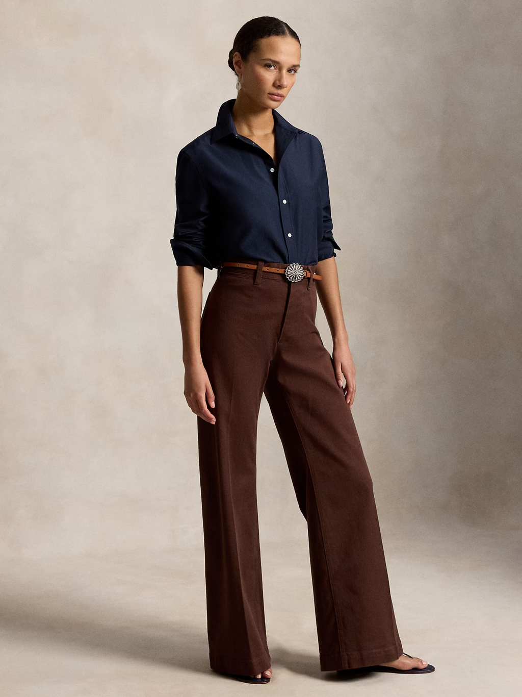 RALPH LAUREN WOMEN Relaxed Fit Cotton-Silk Shirt Hunter Navy