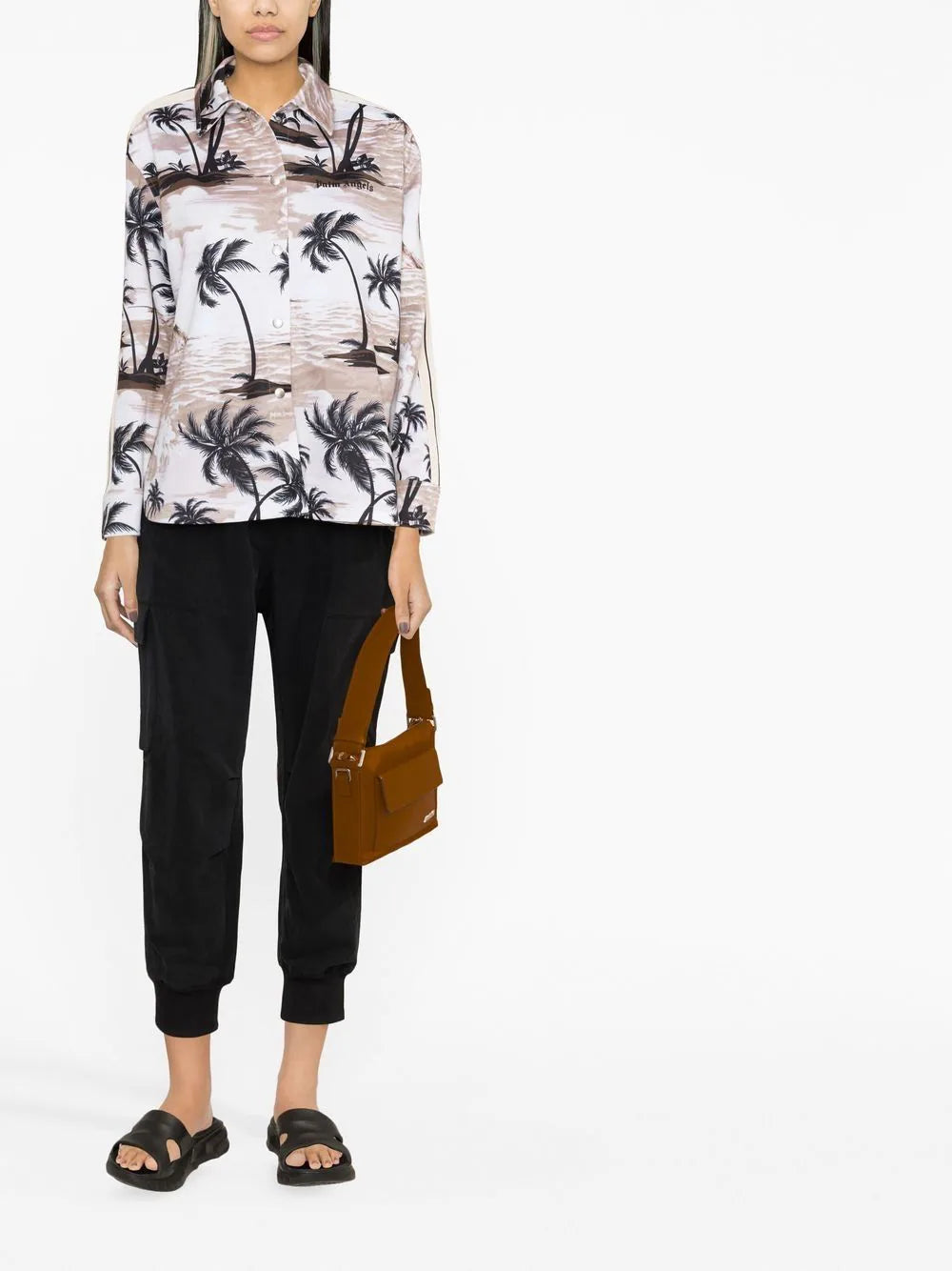 PALM ANGELS WOMEN Hawaiian Track Shirt Beige/Black