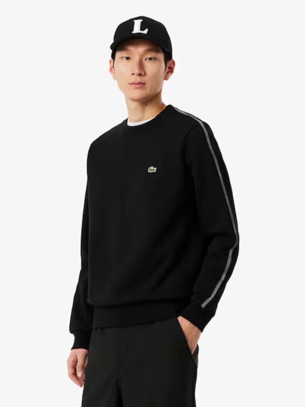 LACOSTE Stripe Band Fleece Sweatshirt Black