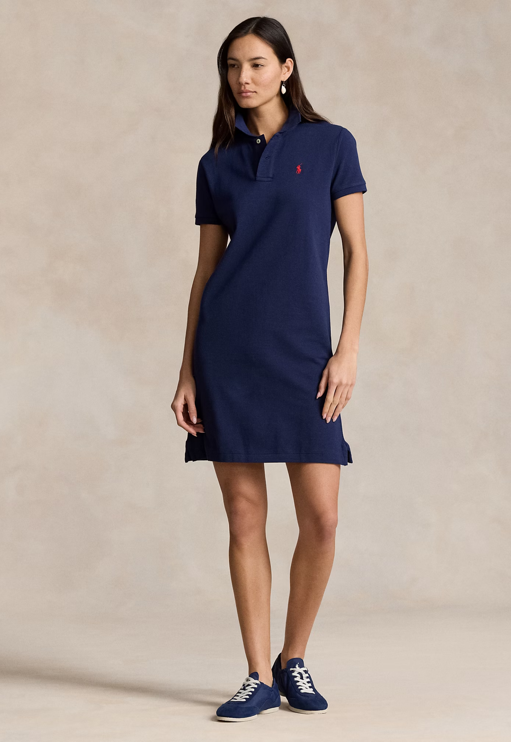 RALPH LAUREN WOMENS Cotton Mesh Polo Dress Newport Navy