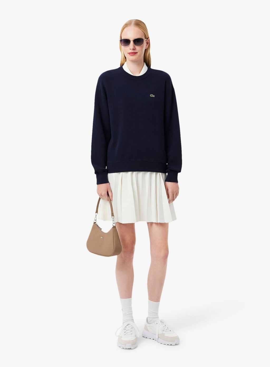 LACOSTE WOMEN Relaxed Fit Cotton Crew Neck Sweater Midnight Blue