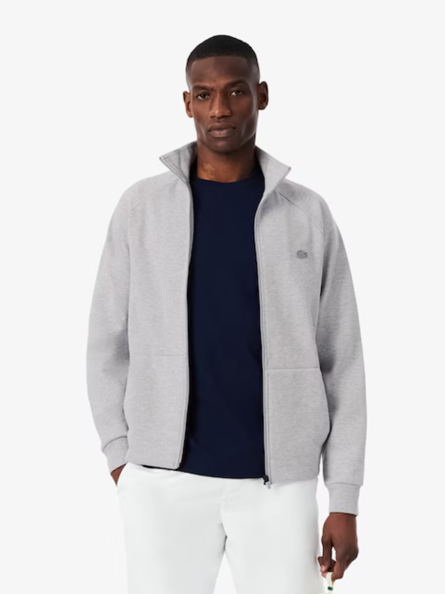 LACOSTE Double Face Jersey Zipped Sweatshirt Light Grey