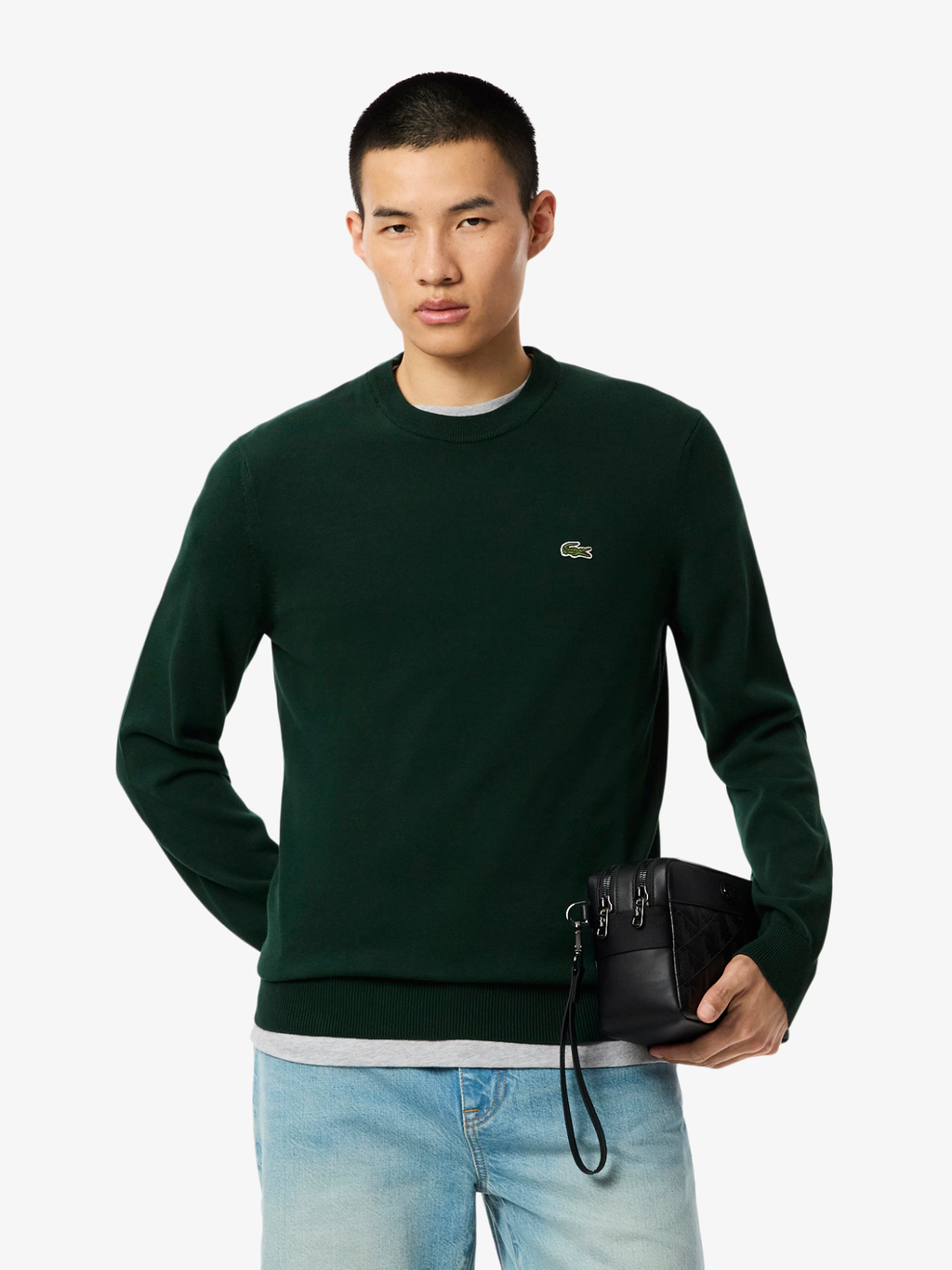 LACOSTE Monochrome Crew Neck Cotton Sweater Sinople Green