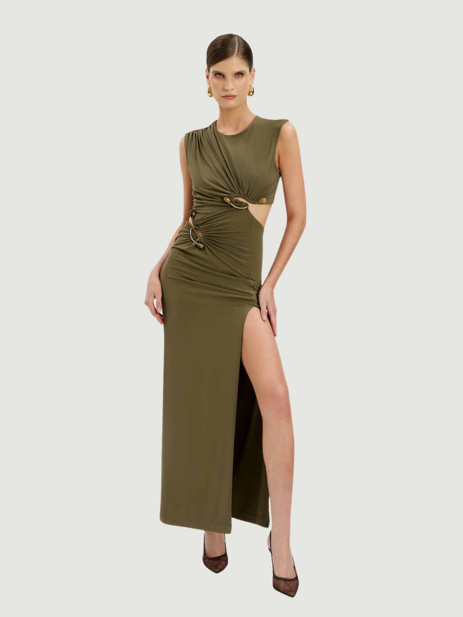 BARDOT WOMEN Felix High Neck Maxi Dress Khaki