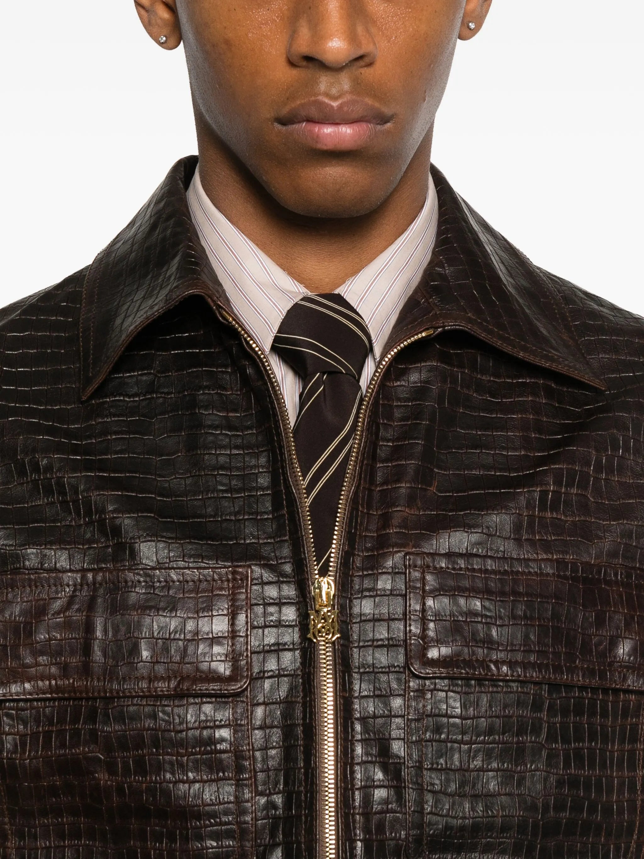 AMIRI Croc Embossed Blouson Jacket Brown
