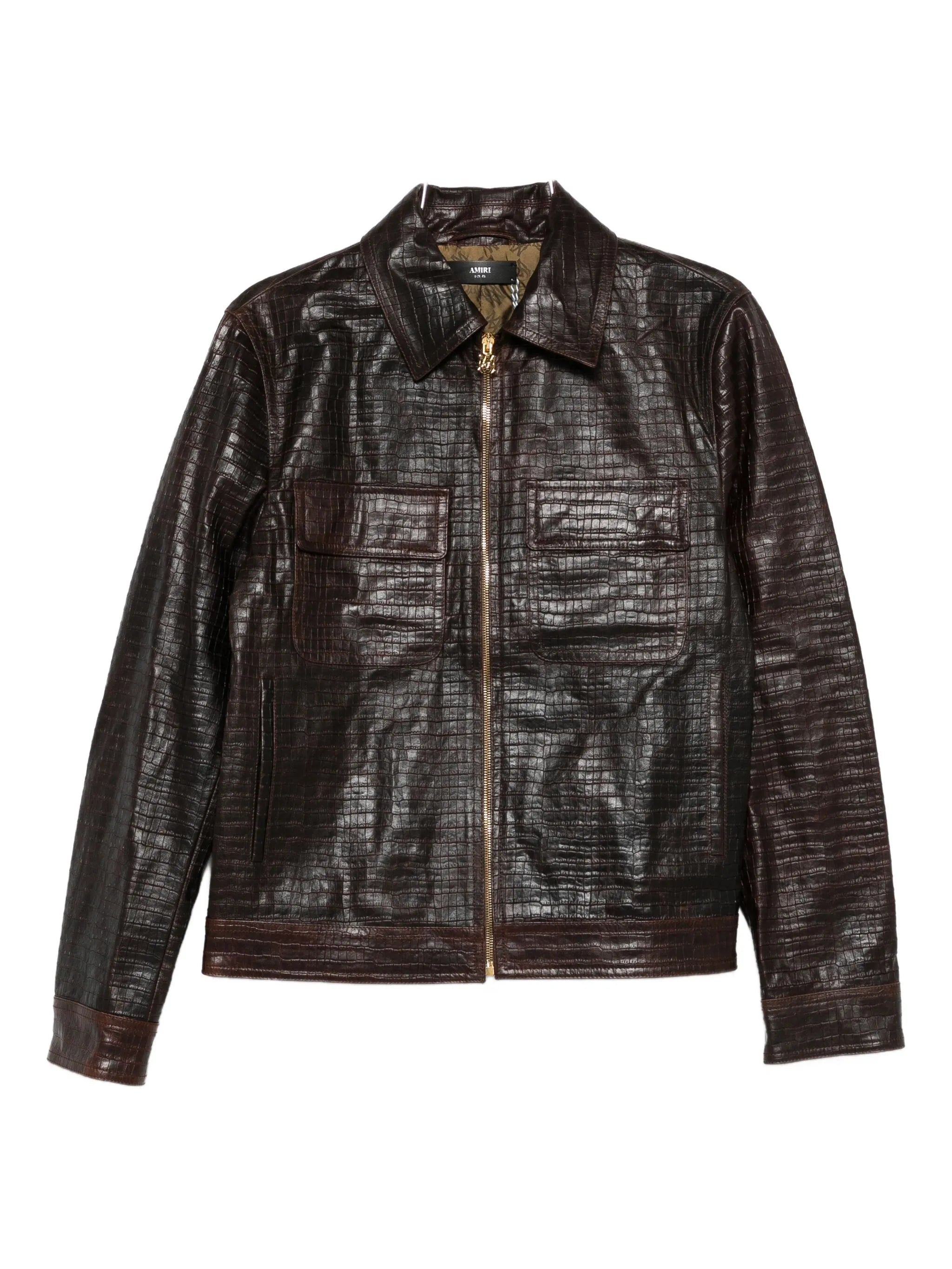 AMIRI Croc Embossed Blouson Jacket Brown