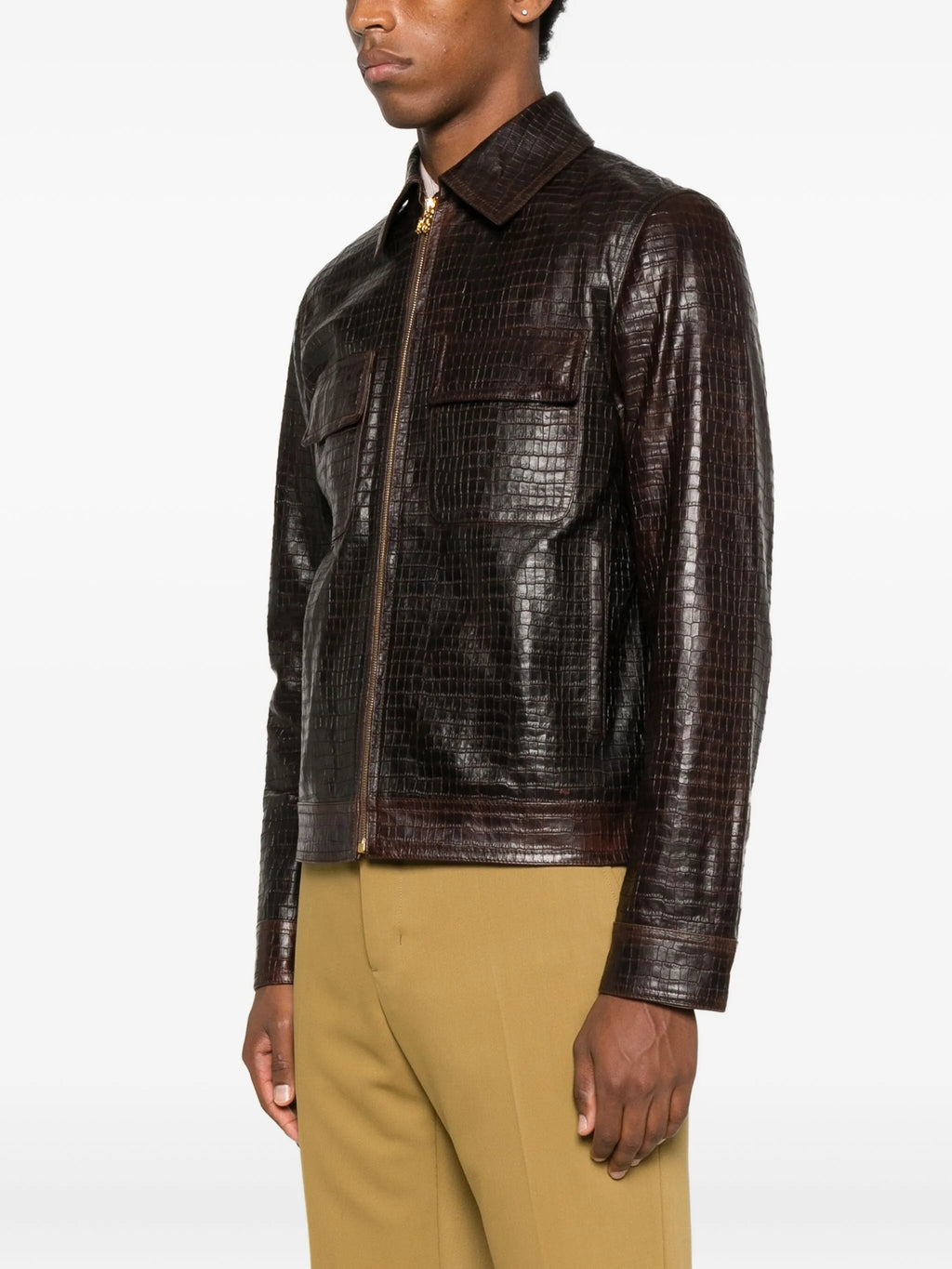 AMIRI Croc Embossed Blouson Jacket Brown