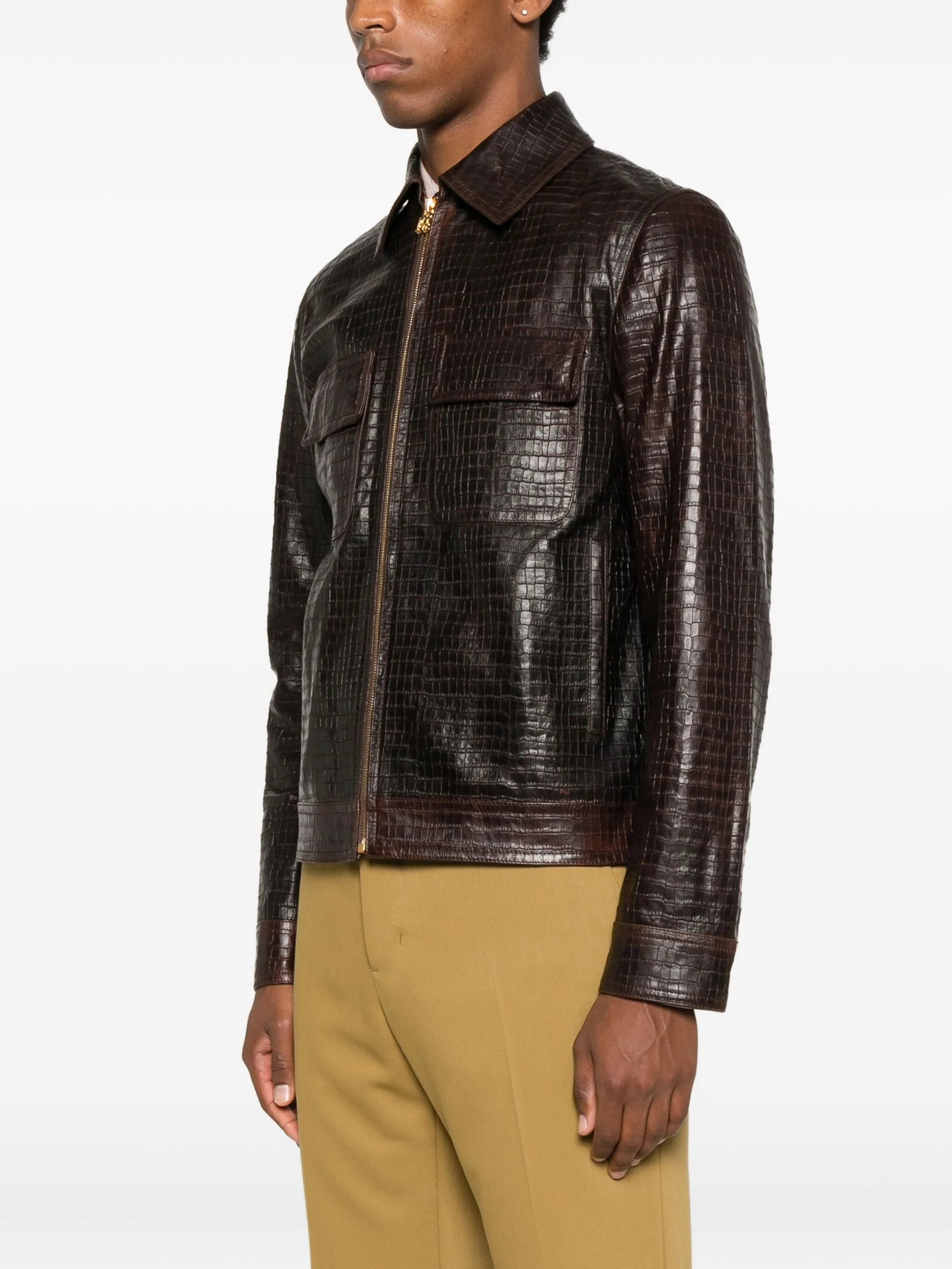 AMIRI Croc Embossed Blouson Jacket Brown