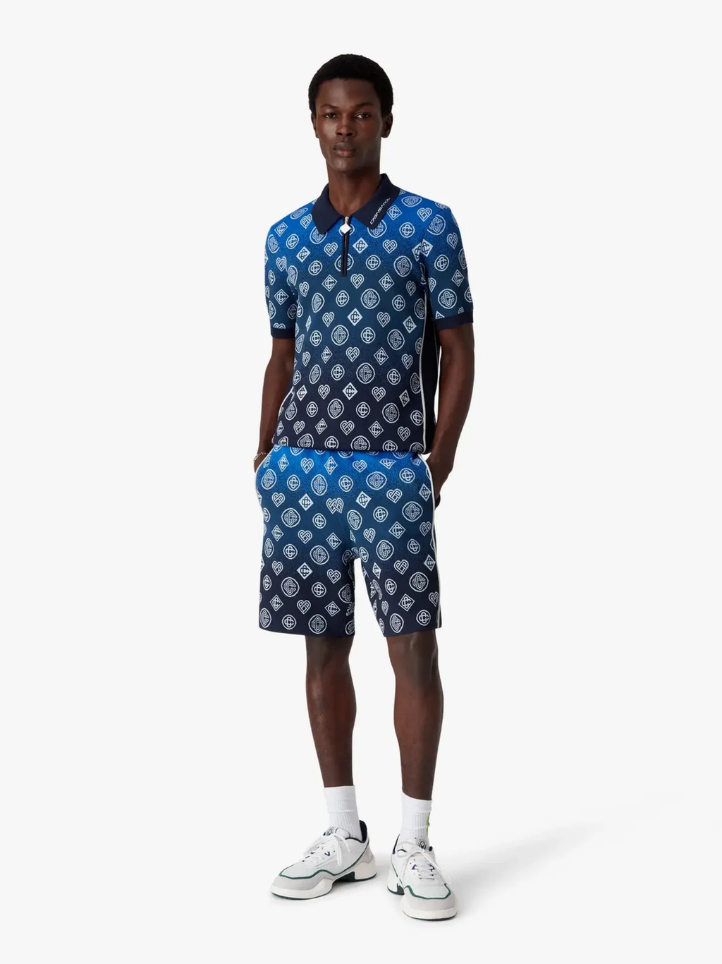 CASABLANCA Gradient Monogram Knitted Short Sleeve Polo Shirt Navy