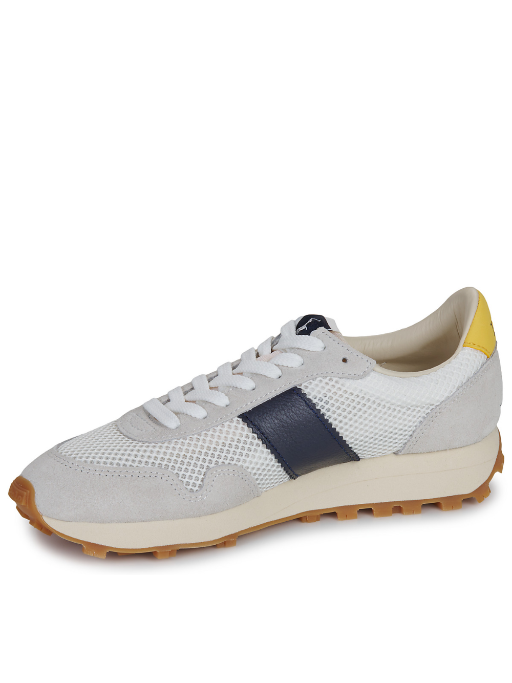 RALPH LAUREN PRL Trail 125 Suede & Mesh Sneakers Off White/Navy/Yellow