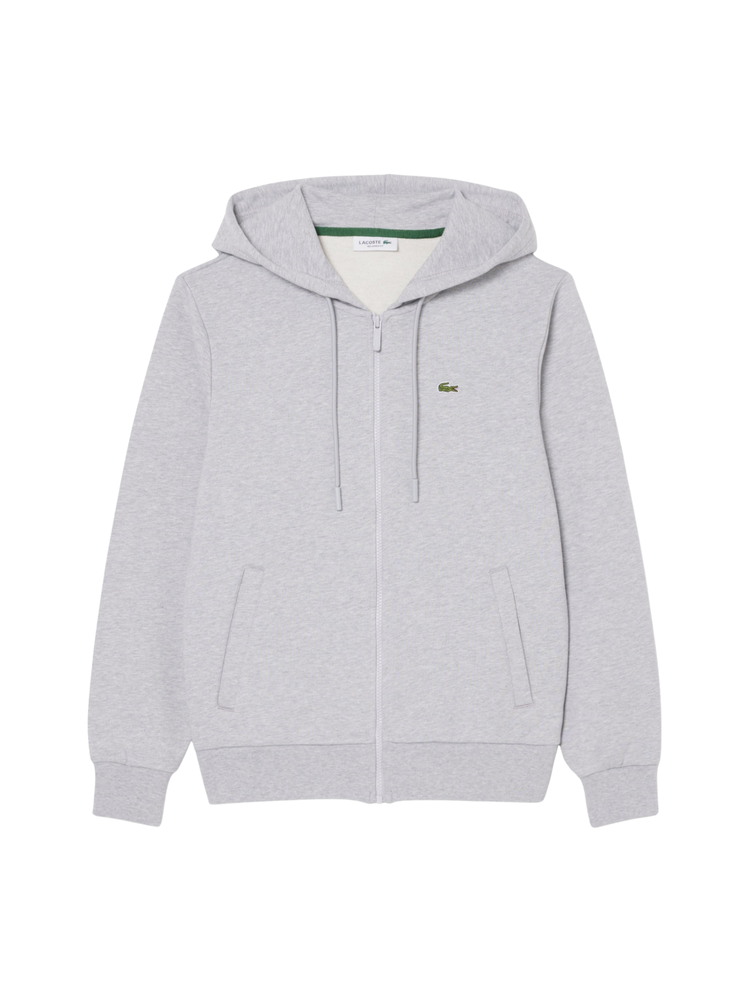 LACOSTE WOMEN Zipped Fleece Hoodie Light Grey