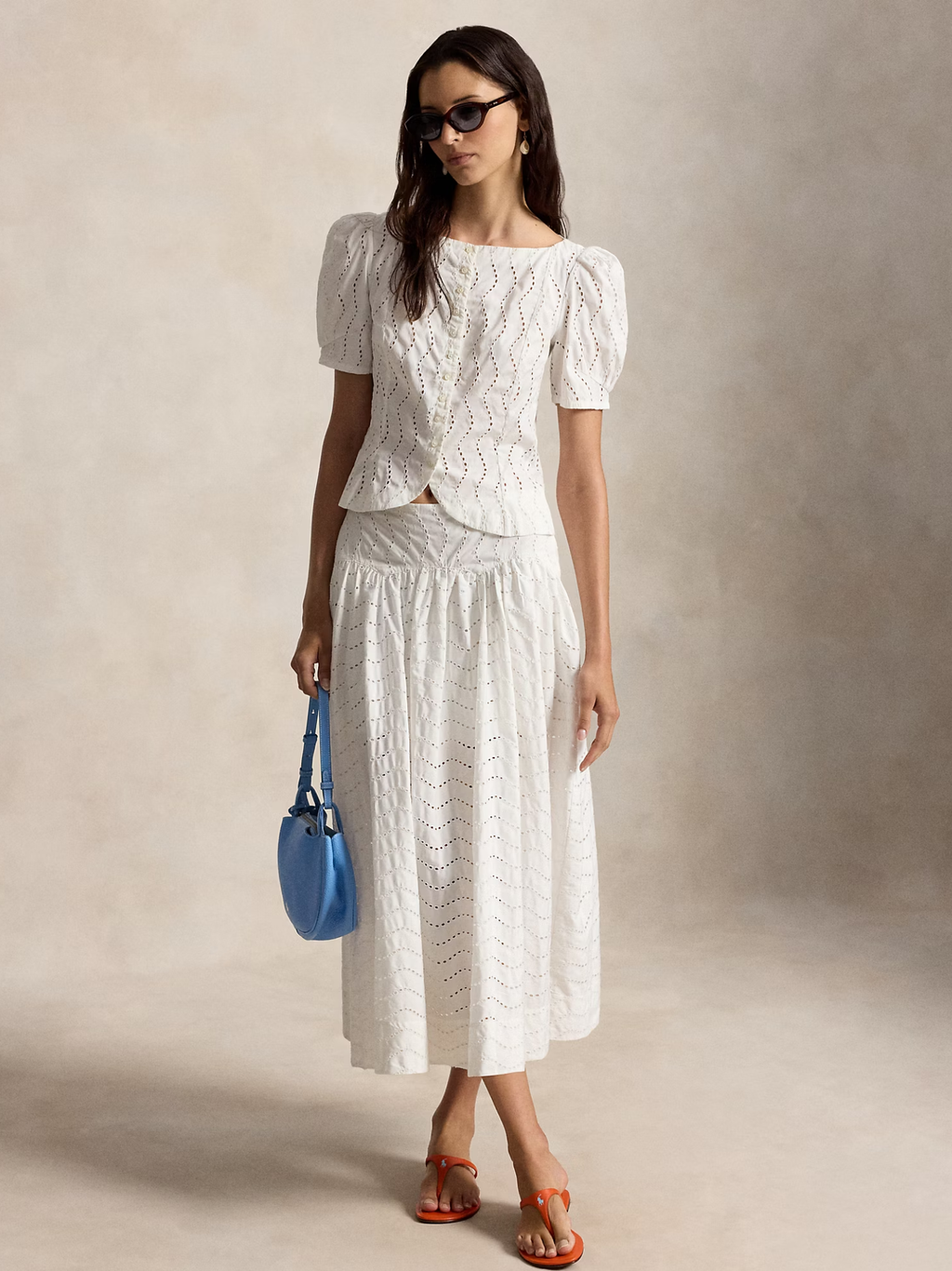 RALPH LAUREN WOMEN Cotton Eyelet Maxi Skirt White