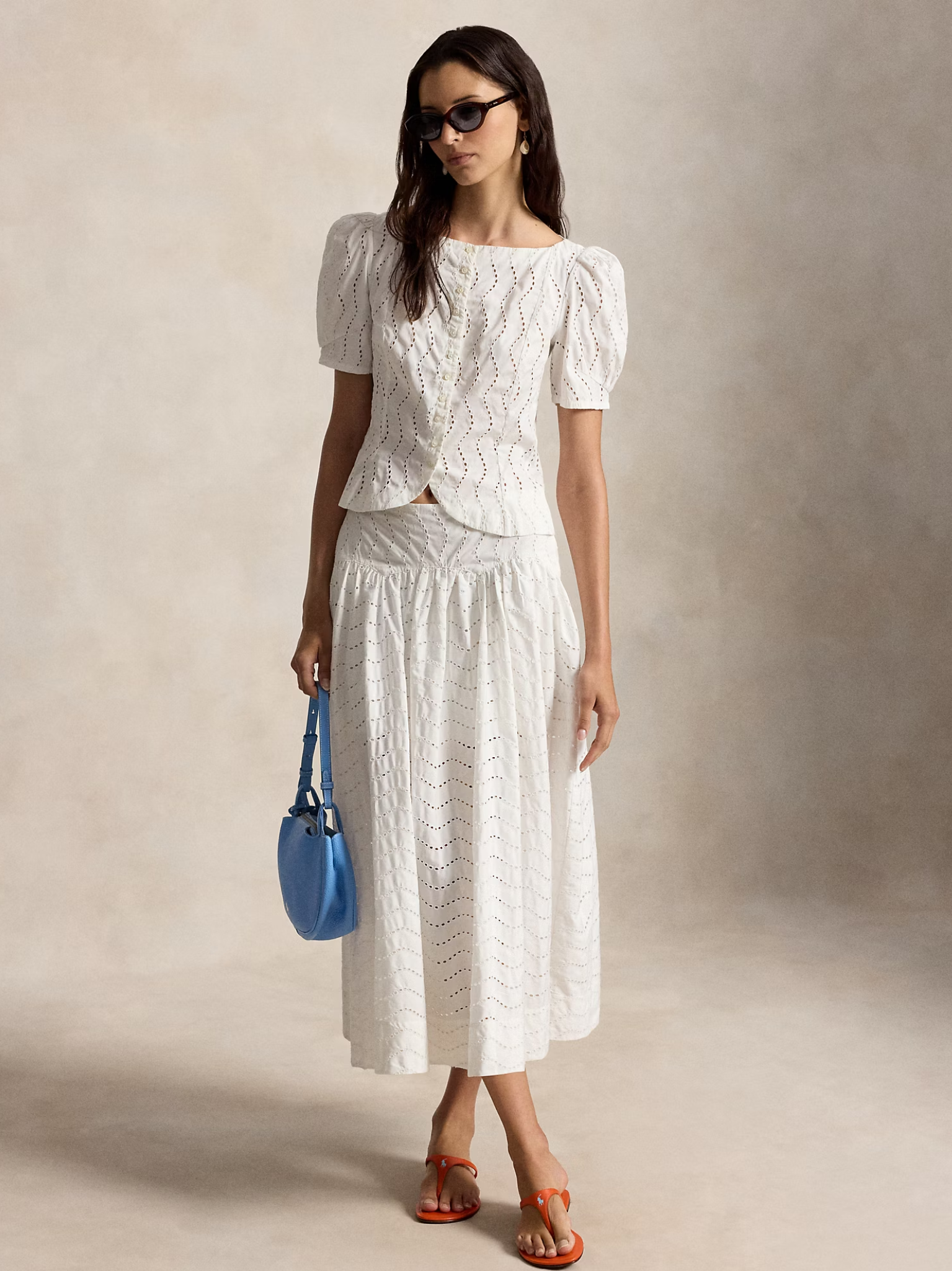 RALPH LAUREN WOMEN Cotton Eyelet Maxi Skirt White