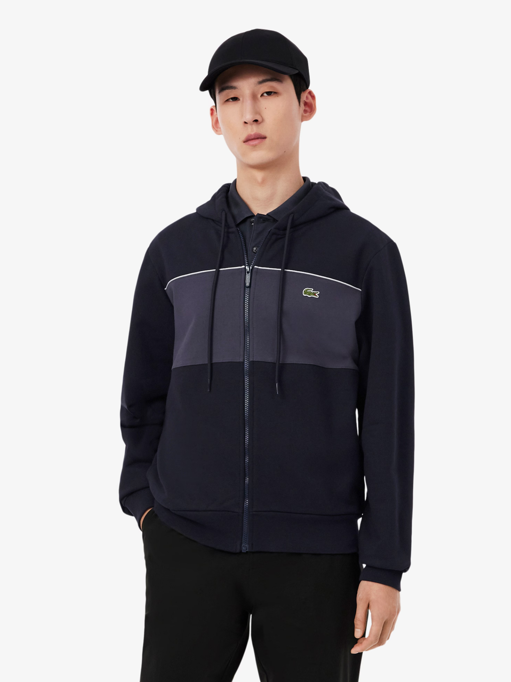 LACOSTE Colour-Block Zipped Hoodie Black