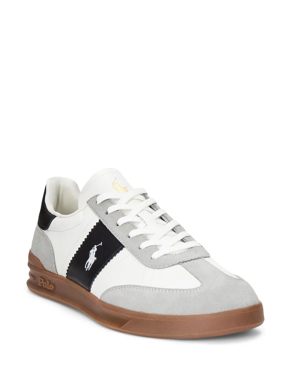 RALPH LAUREN Heritage Area Leather-Suede Sneakers White/Black/Soft Grey