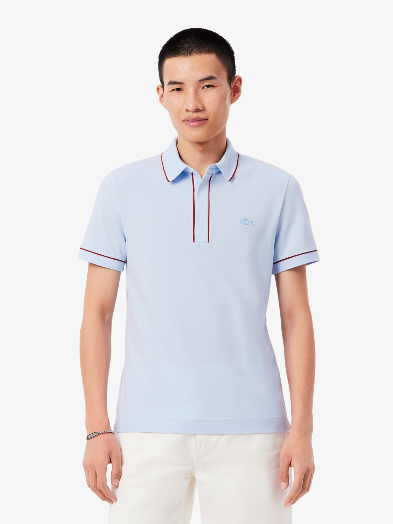 LACOSTE Regular Fit Paris Stretch Piqué Polo Shirt Light Blue