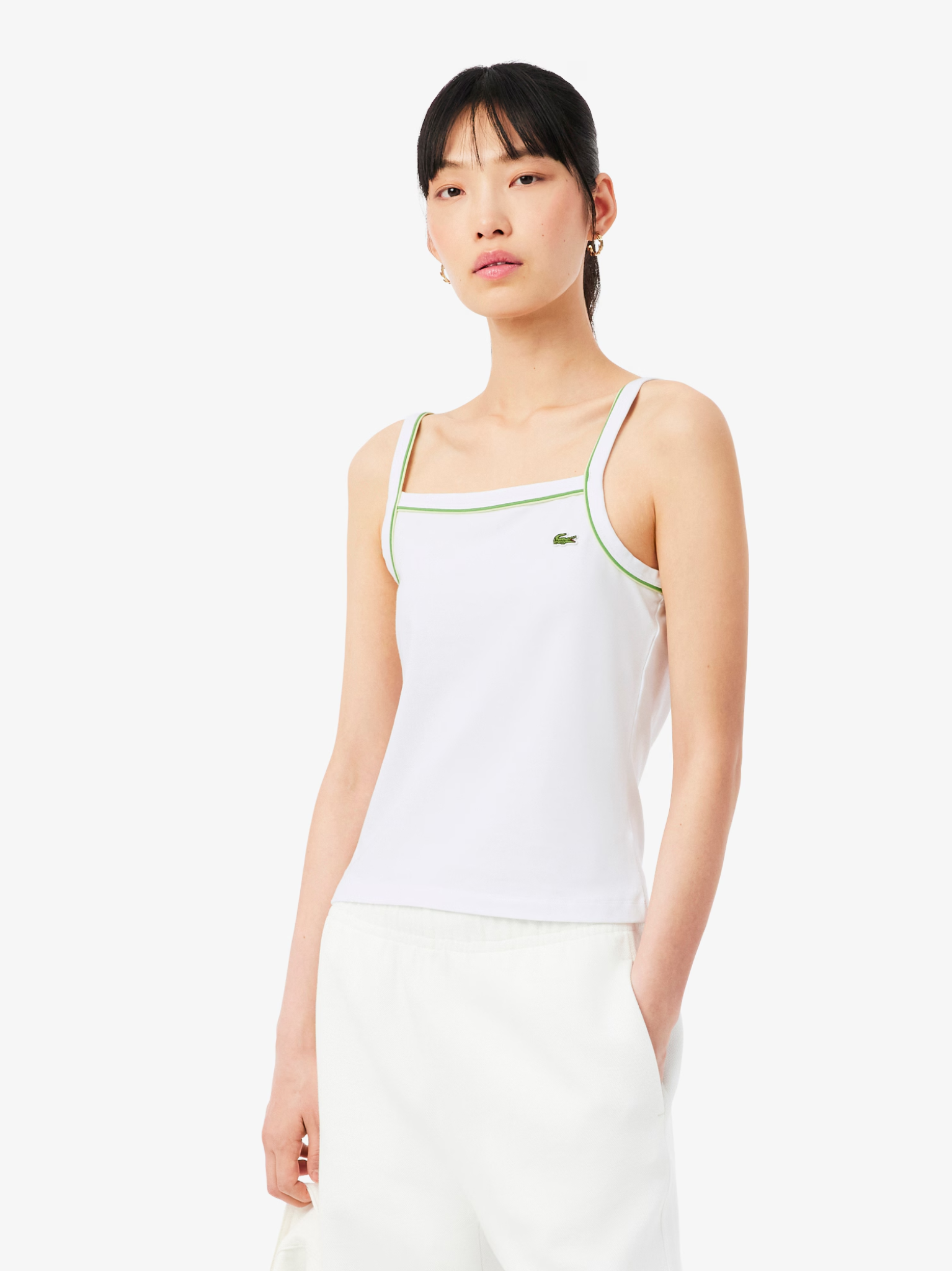 LACOSTE WOMEN Contrast Accent Cotton Tank Top White