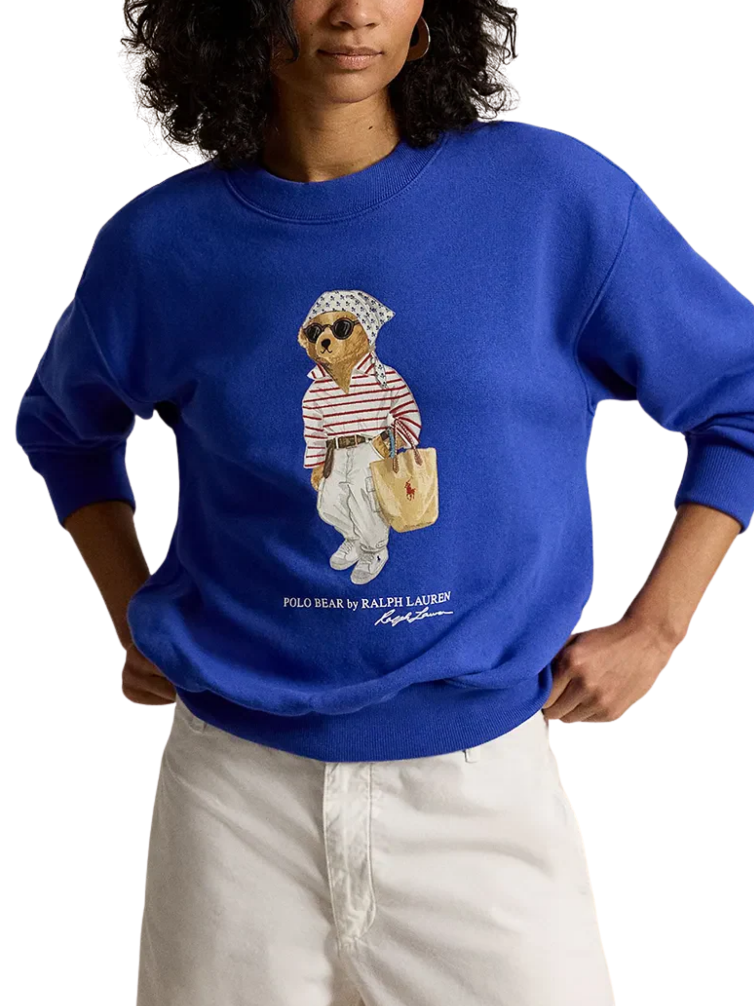 RALPH LAUREN WOMEN Polo Bear Lightweight Fleece Crewneck Gala Blue