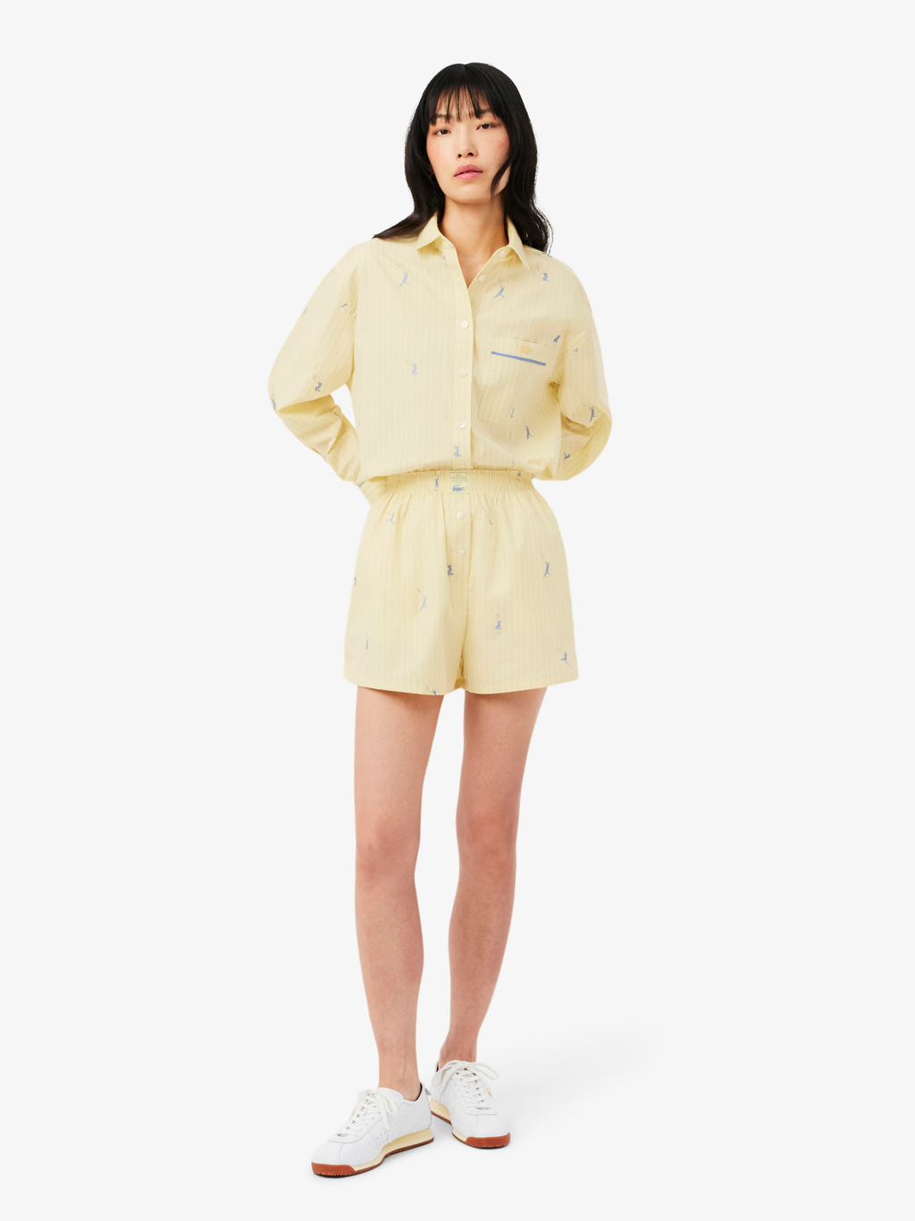 LACOSTE WOMEN Cotton Poplin Jacquard Boxer Shorts Yellow