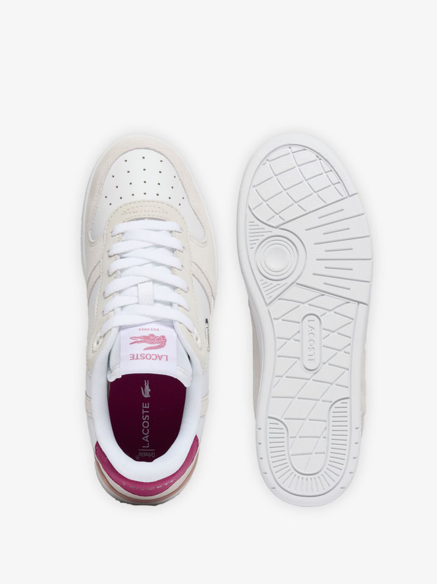 LACOSTE WOMEN T-Clip Set Suede Sneakers White/Dark Purple