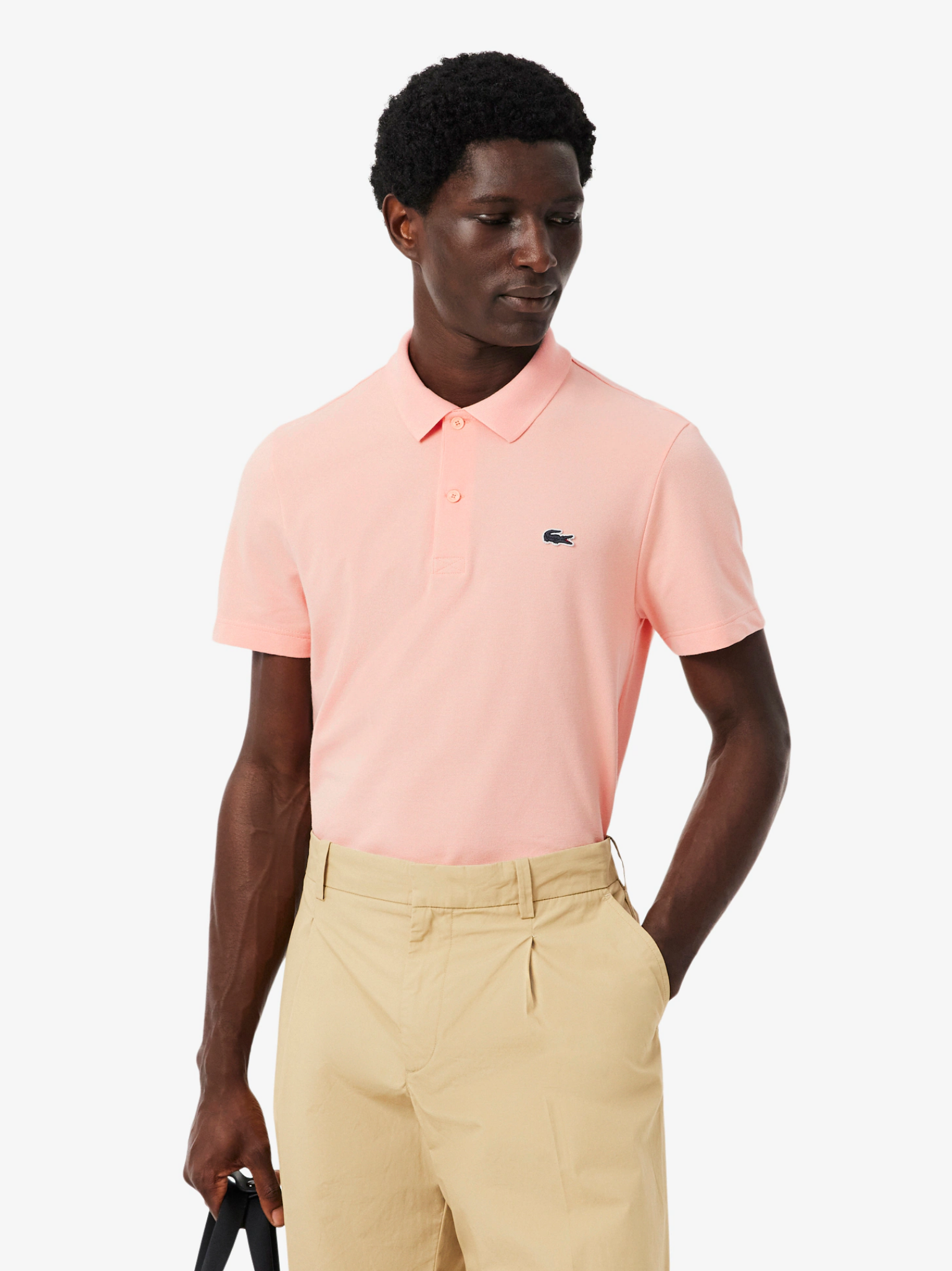 LACOSTE Regular Fit Cotton Blend Polo Shirt Coral Pink
