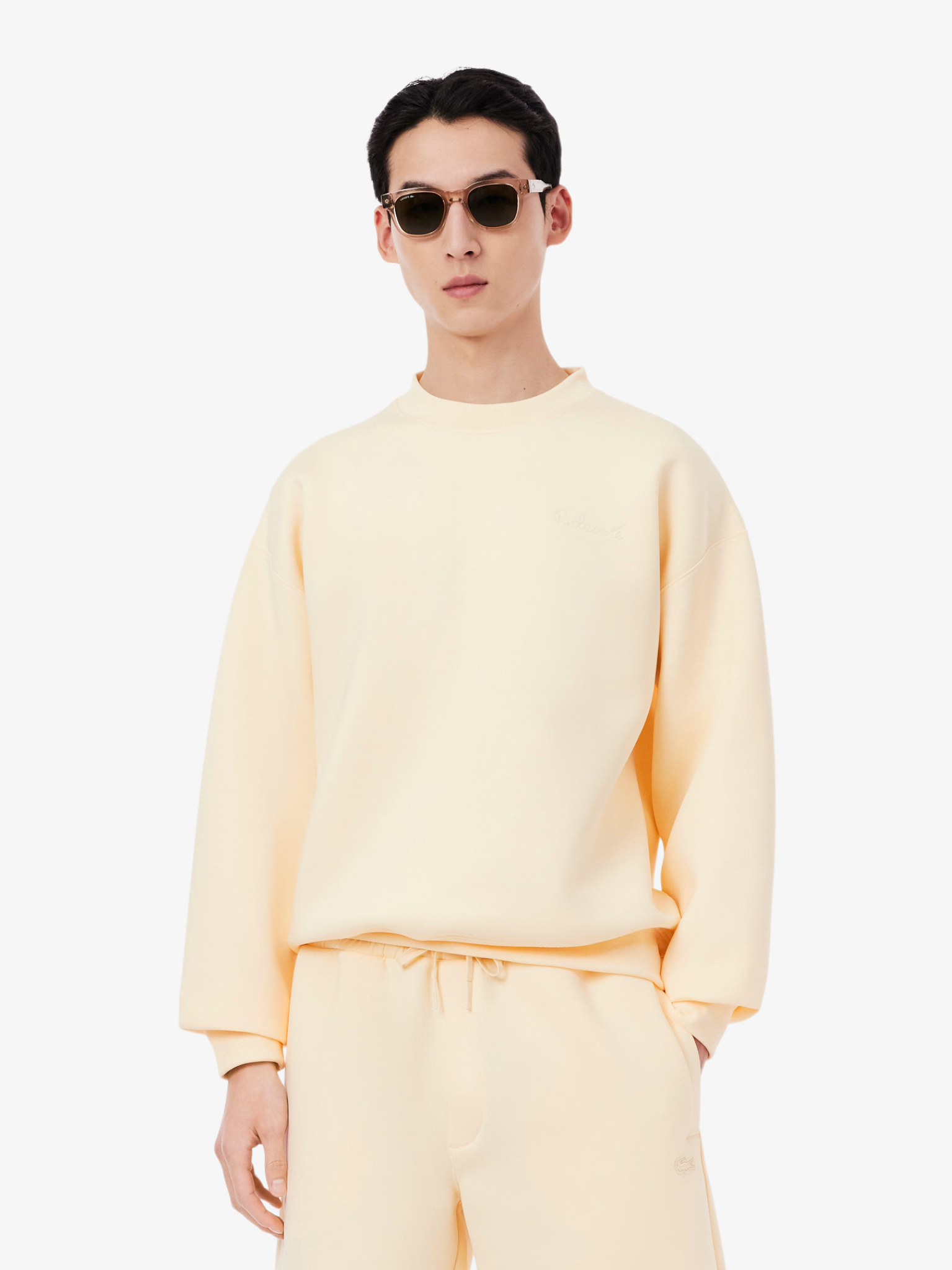 LACOSTE Loose Fit Embroidered Sweatshirt Beige