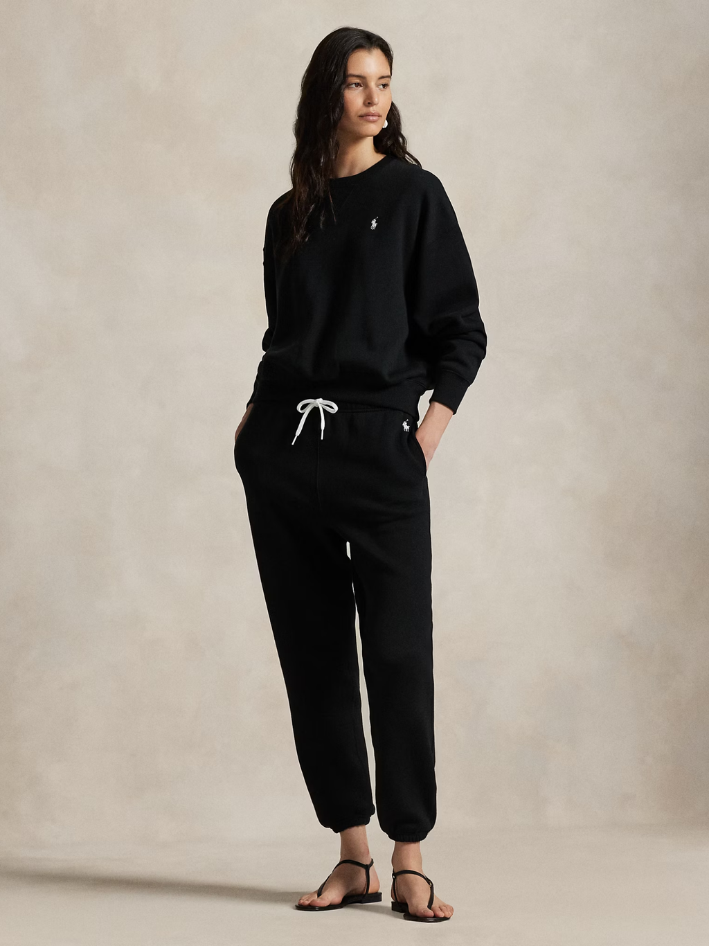 RALPH LAUREN WOMEN Fleece Drawstring Tracksuit Bottoms Polo Black