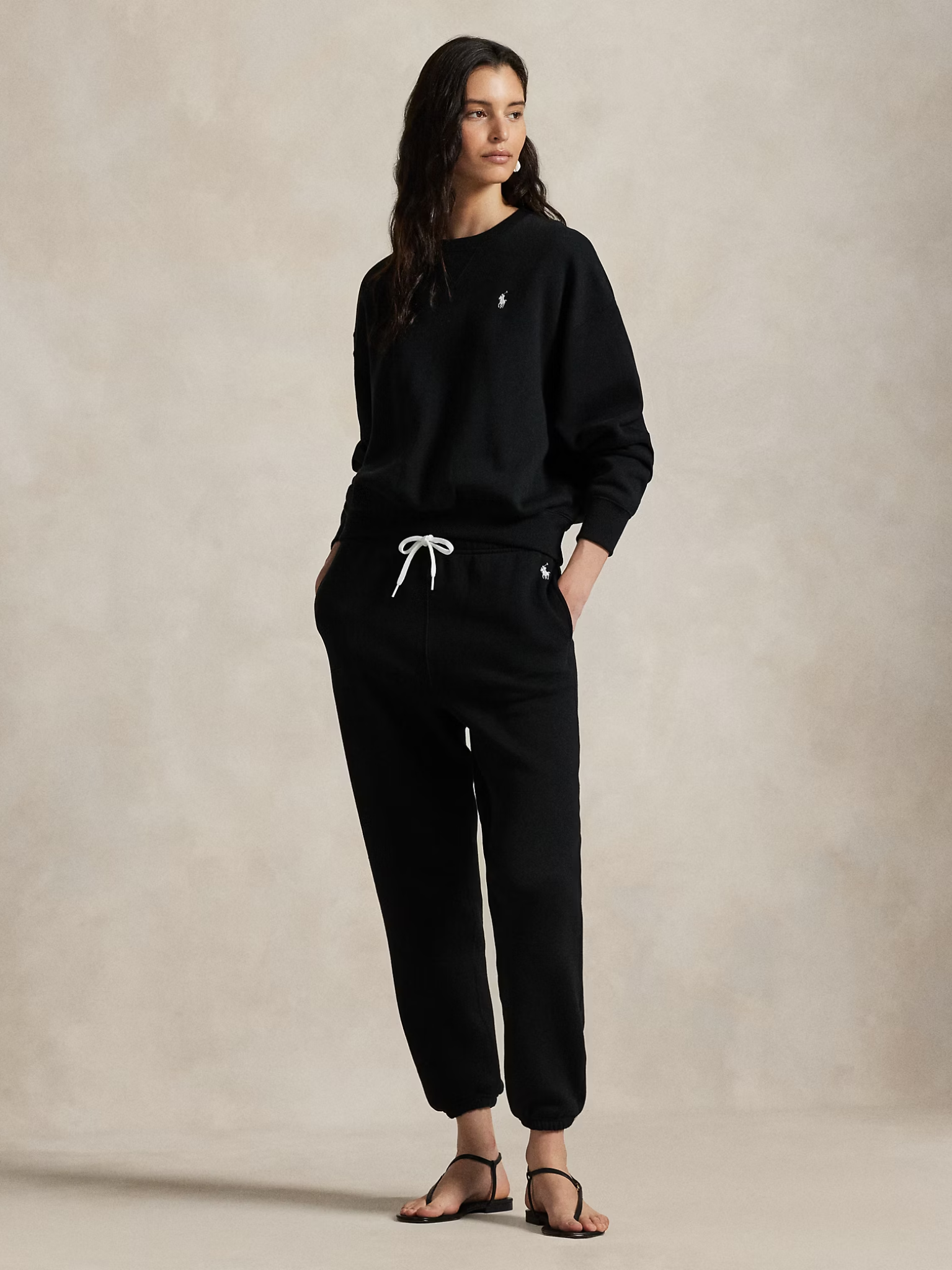 RALPH LAUREN WOMEN Fleece Drawstring Tracksuit Bottoms Polo Black