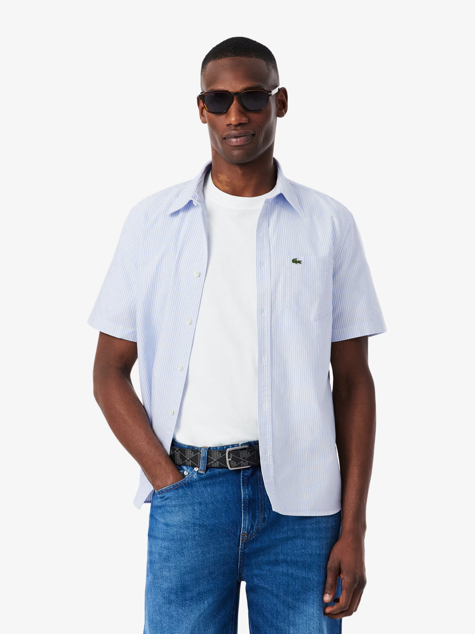 LACOSTE Regular Fit Short Sleeved Oxford Shirt Blue