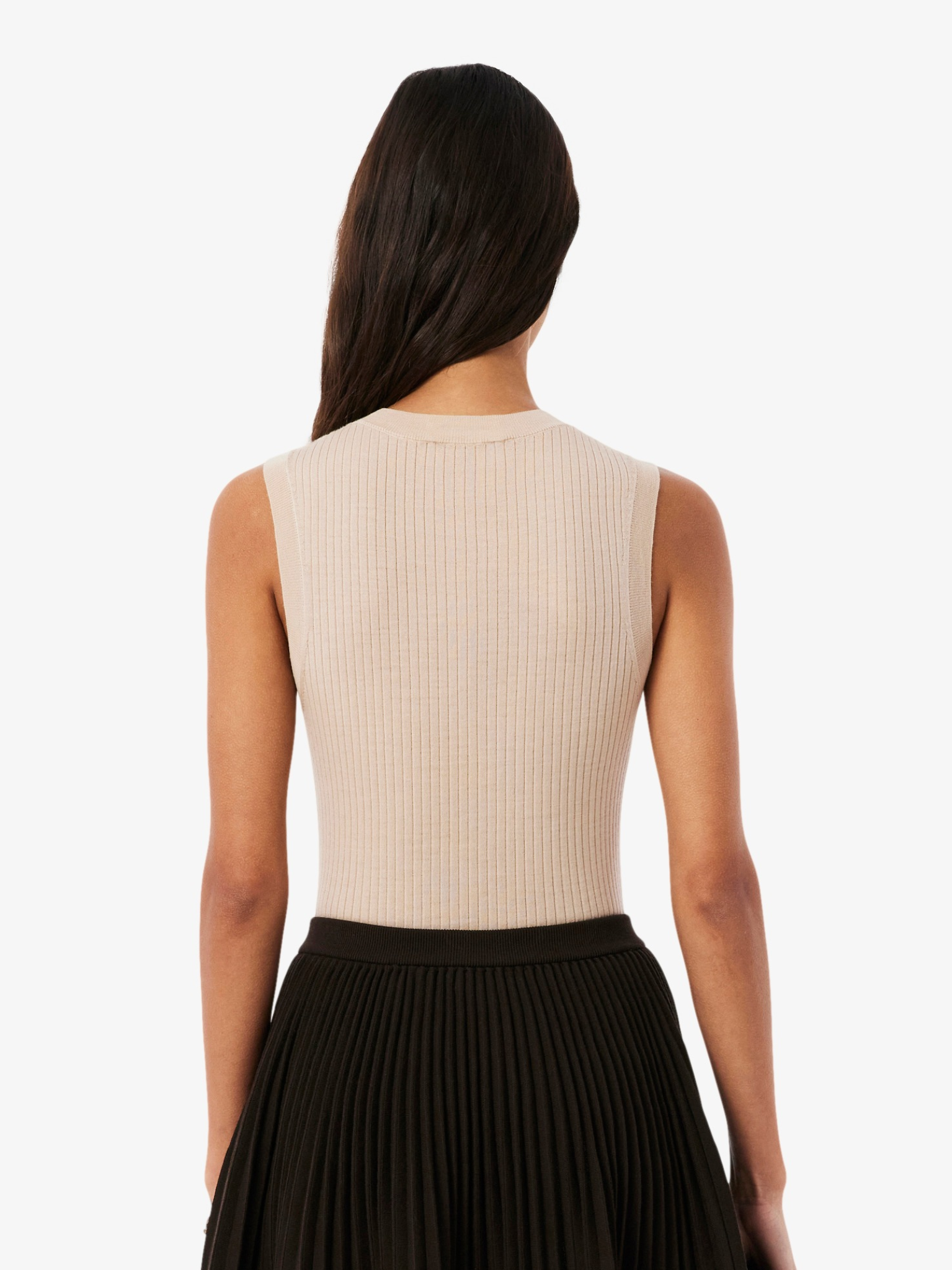 LACOSTE WOMEN Merino Wool 3D Knit Sleeveless Sweater Beige