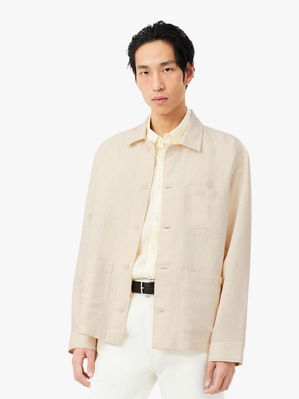 LACOSTE Linen Blend Overshirt Beige