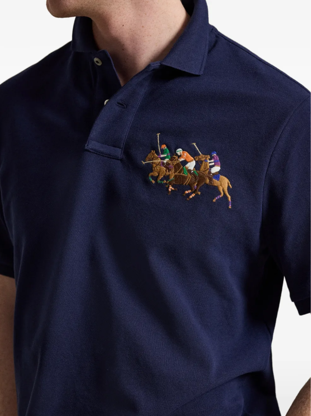 RALPH LAUREN Classic Fit Triple-Pony Mesh Polo Shirt Newport Navy