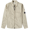 Cp Company Flatt Nylon Full Zip Overshirt In Beige